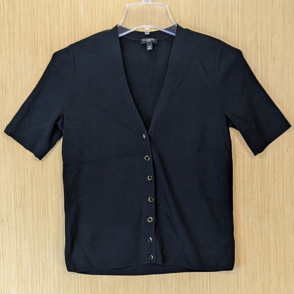 Talbots Preppy Old Money Quiet Luxury Knit Cardigan Sweater Size MP Black Fitted
